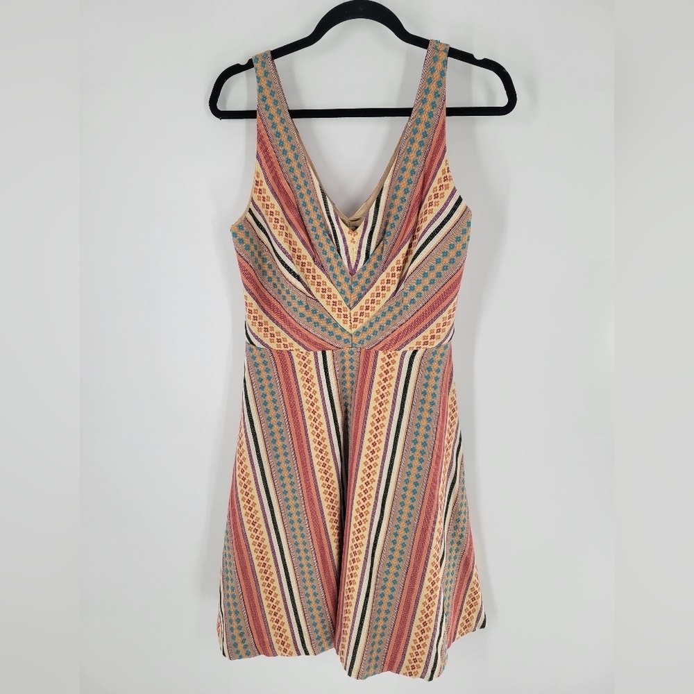 Eva Franco Fit & Flare Dress Sz S Striped V-Neck Sleeveless Boho Retro Festival